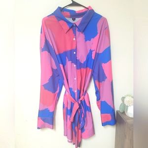 Plus Colorblock Button Front Belted Shirt Dress